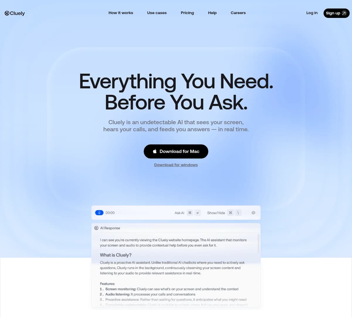 Screenshot of Cluely