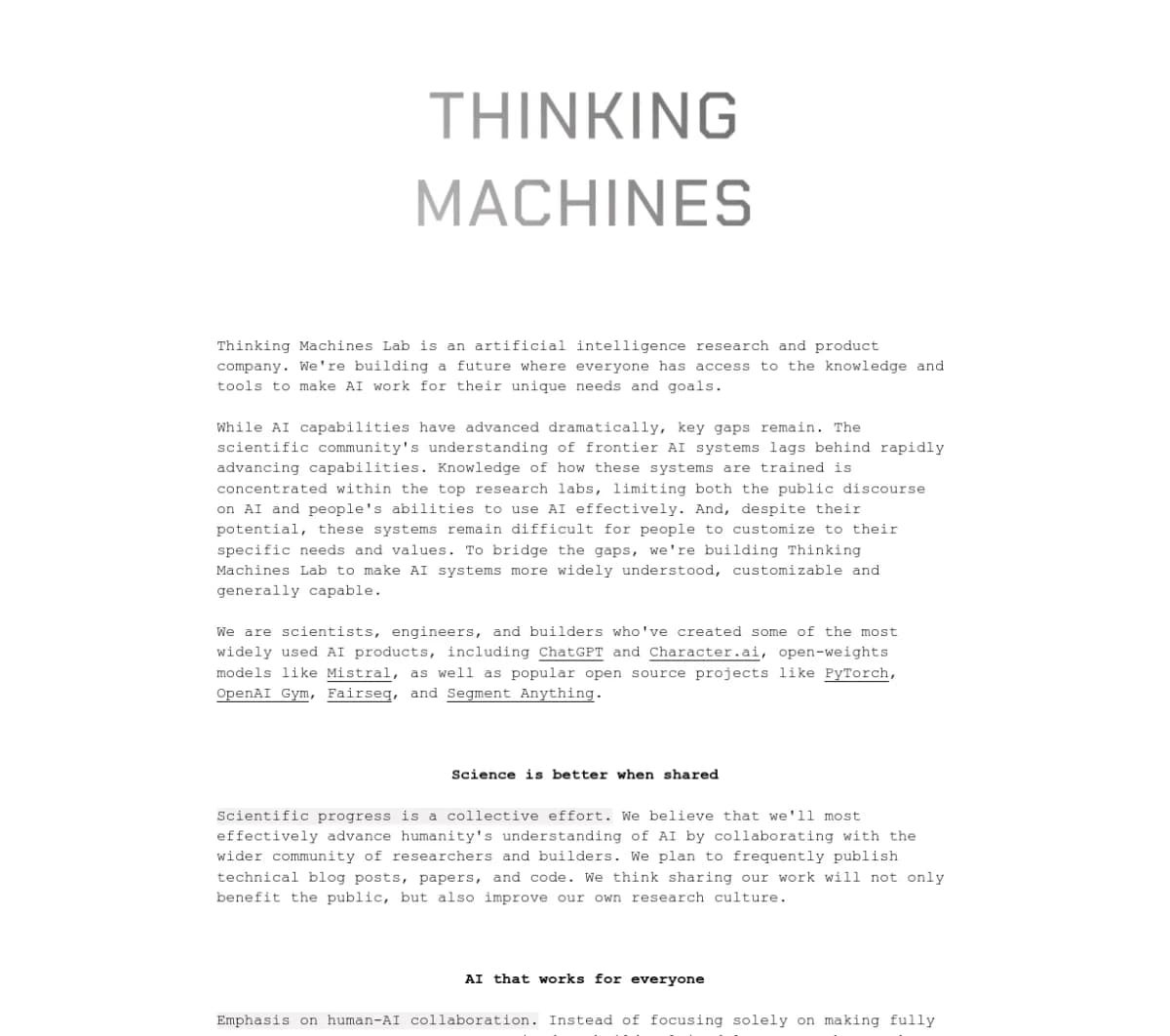 Screenshot of Thinking Machines Lab Funding