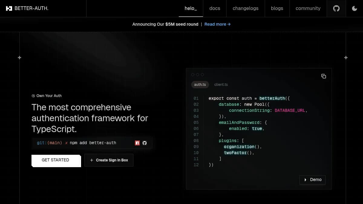 Screenshot of Better Auth funding round