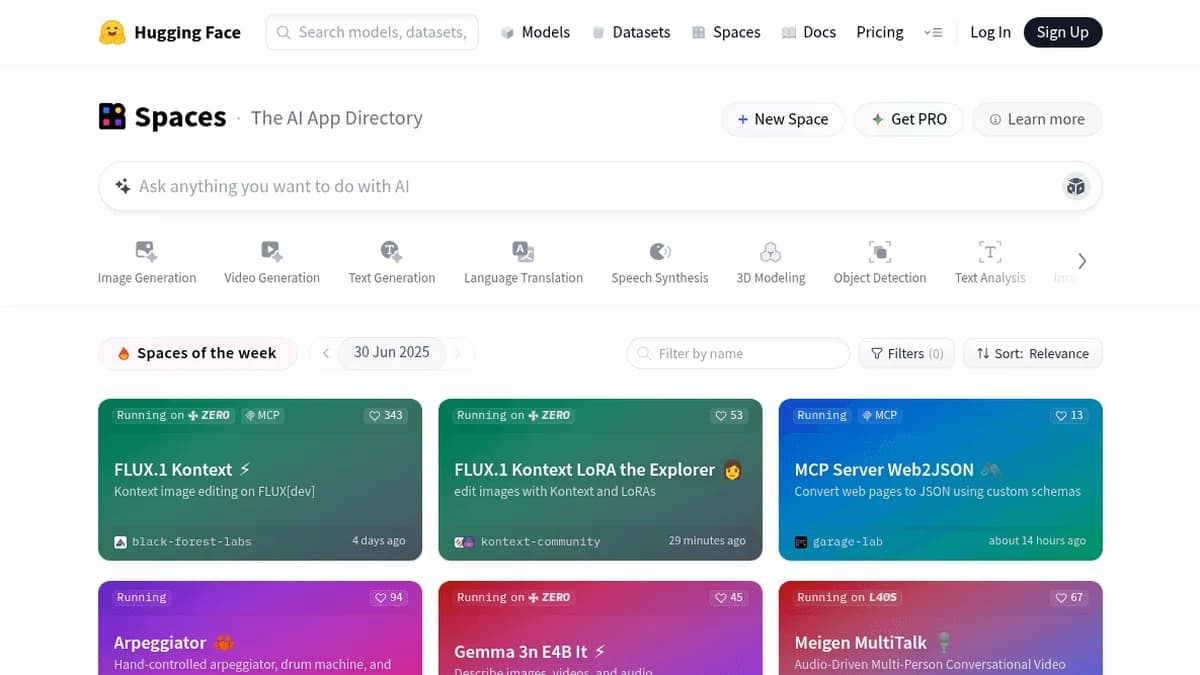 Screenshot of Hugging Face