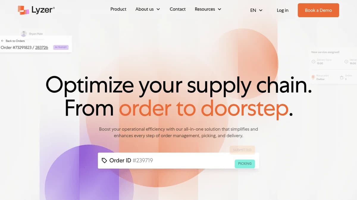 Screenshot of Lyzer logistics platform
