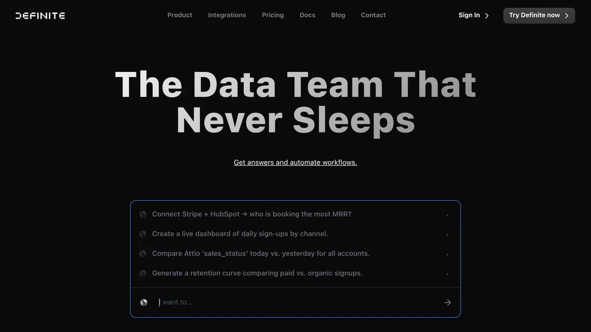 Screenshot of Definite AI data platform