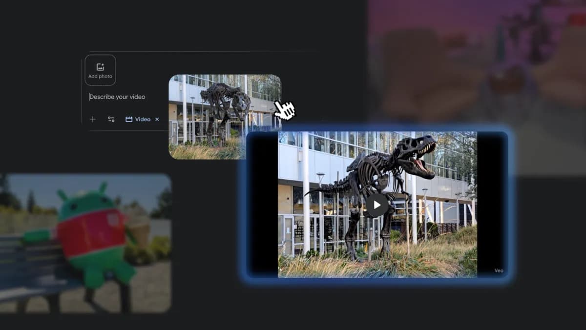A digital illustration showing Google Gemini photo video AI transforming a static photograph of a landscape into a dynamic video with subtle motion effects.