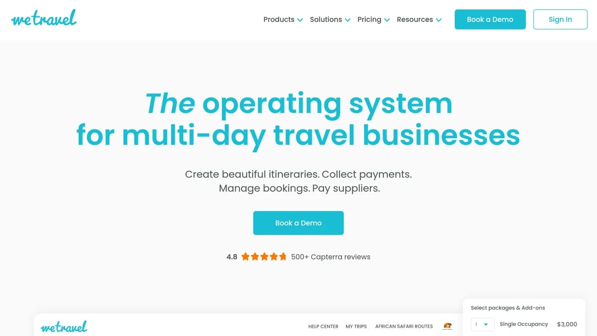 Screenshot of WeTravel Series C