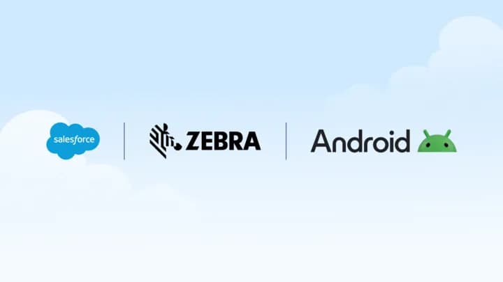 Salesforce agentic commerce solution running on a Zebra mobile device, showing a store associate interacting with inventory data in a retail environment.