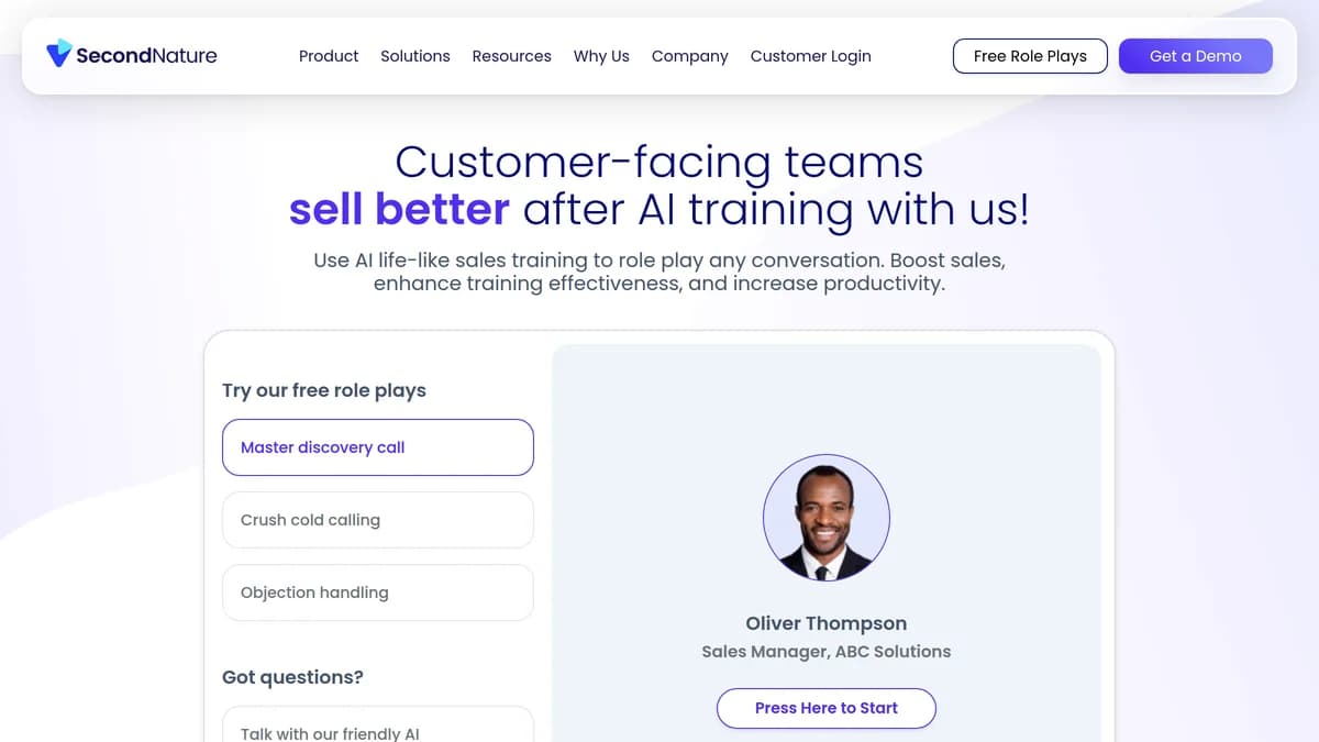 Screenshot of AI sales training platform