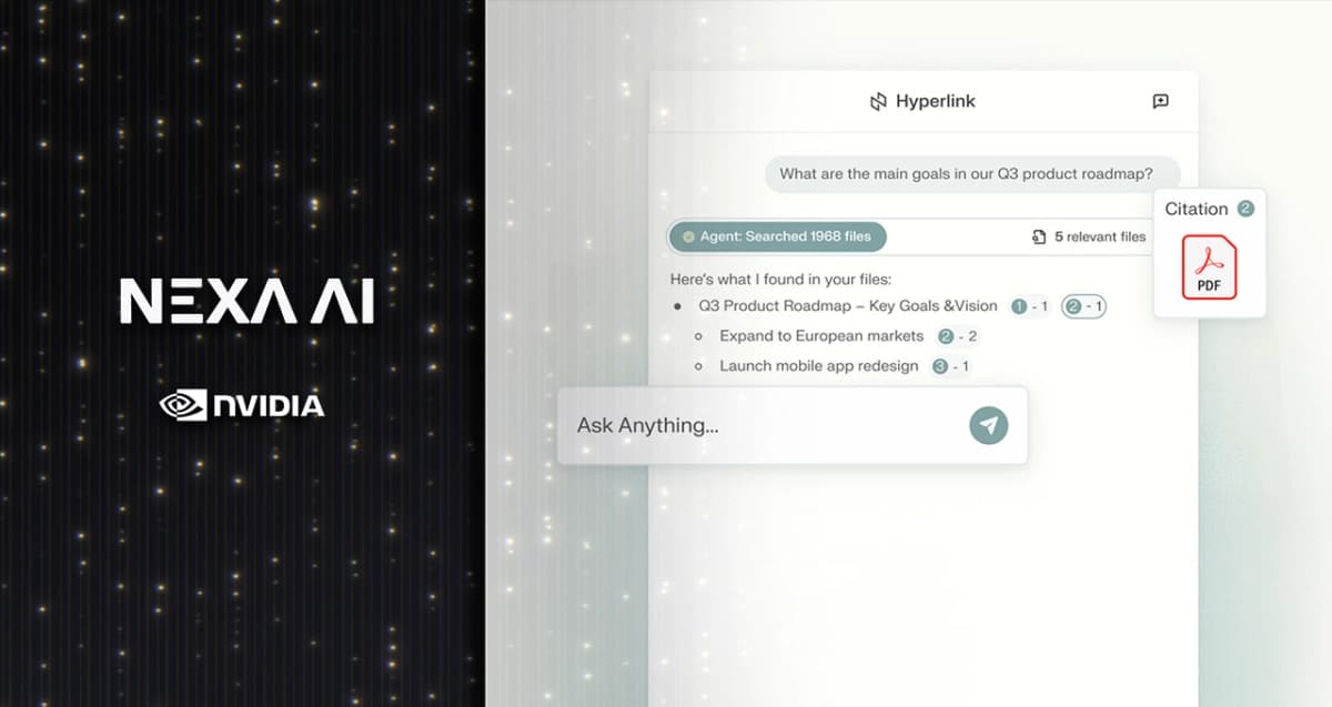 A visual representation of Hyperlink AI search quickly indexing and analyzing various local files on an NVIDIA RTX PC to provide intelligent insights.