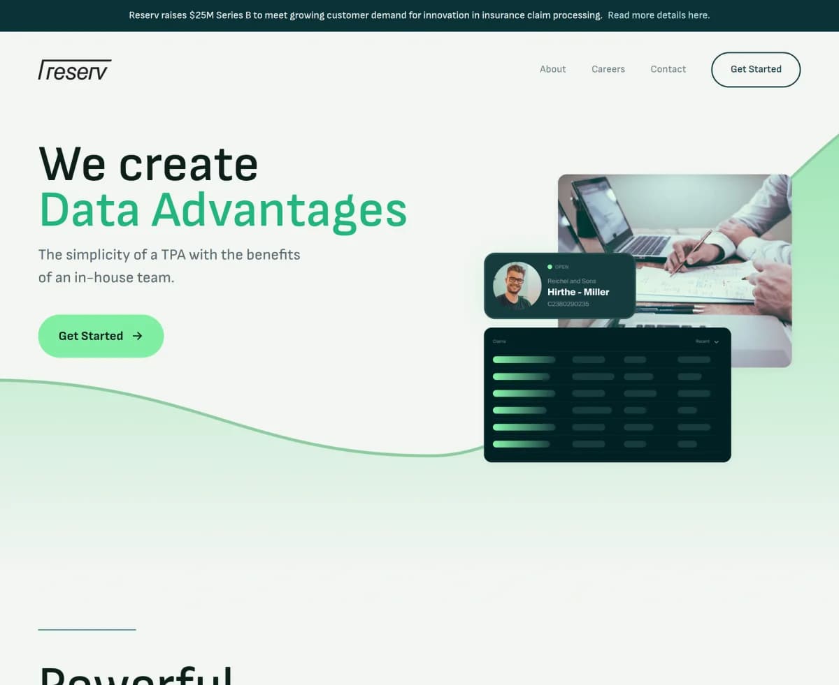 Screenshot of Reserv Insurance Claims Processing Funding