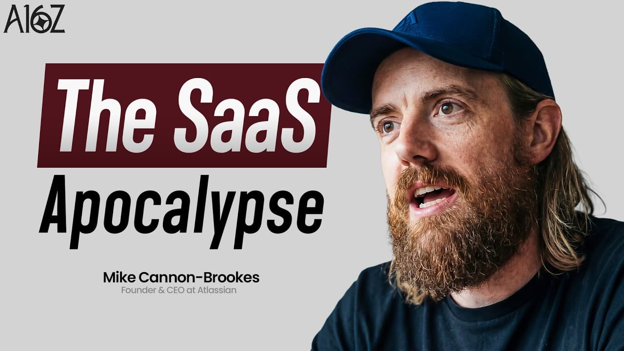 Three-panel screen showing Alex Rampell and two other individuals discussing AI's impact on SaaS.