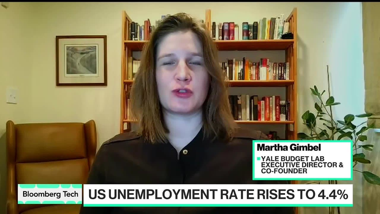 Martha Gimbel speaking on Bloomberg Tech about the US unemployment rate and AI's impact on the labor market.