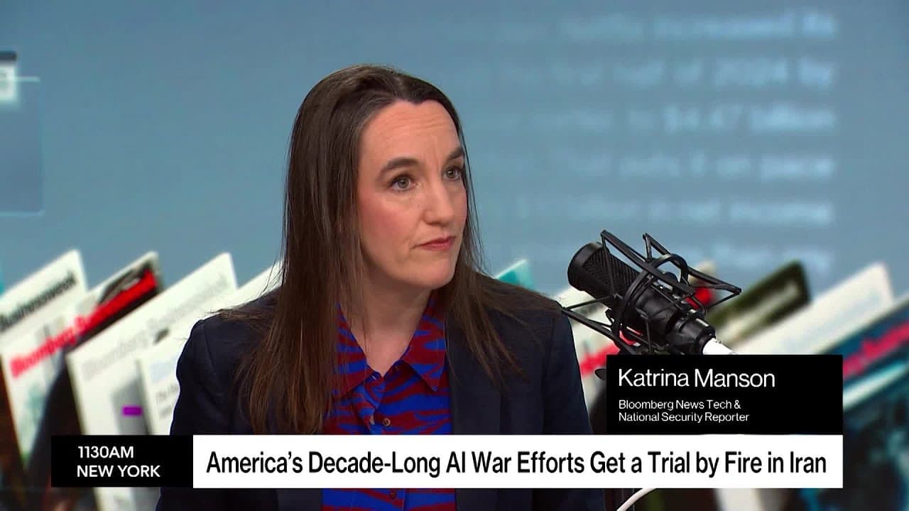 Katrina Manson, Bloomberg News Tech and National Security Reporter, speaks at a panel discussing AI in warfare.