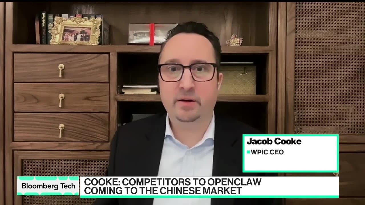 Bloomberg Tech segment with host and Jacob Cooke discussing Alibaba's AI and cloud targets.